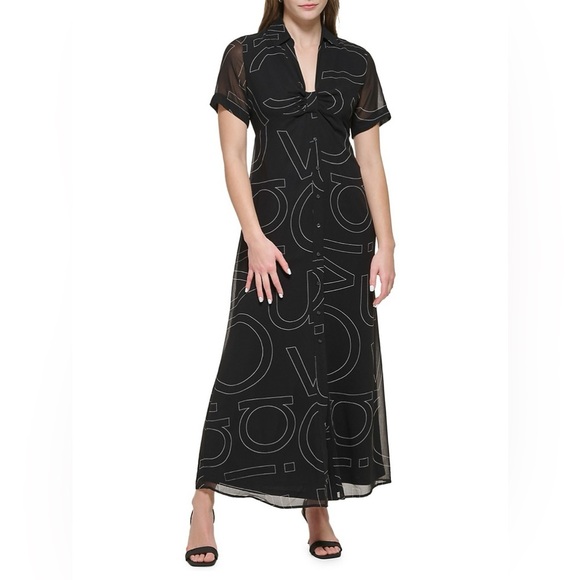 Calvin Klein Illusion Monogram Maxi Shirt Dress Size 4 - Picture 1 of 7